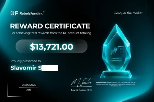 Certifikát o odmene z fundovaného účtu — 13 721 USD